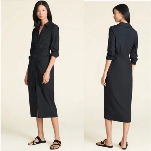 NWT Veronica Beard Cita Black Ruched Shirtdress Sz 4 - Picture 2 of 13